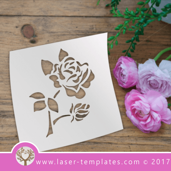 Rose flower STENCIL template. Laser cut stencils. Vector online store, free designs. Rose flower stencil 03.