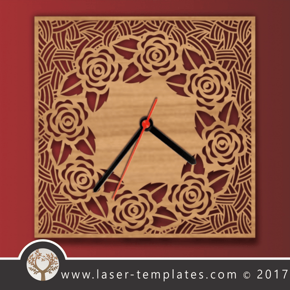 Laser cut template, wall clock, rose design. Online Vector templates, free patterns every day. rose clock