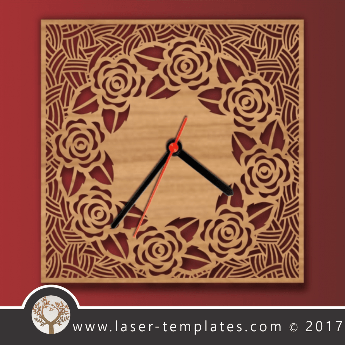 Laser cut template, wall clock, rose design. Online Vector templates ...