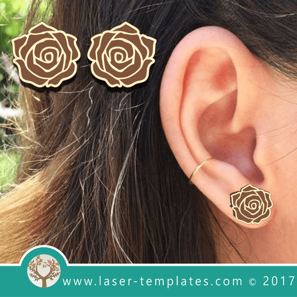 Laser Cut Rose Earrings Template, Download Laser Ready Vector Design.