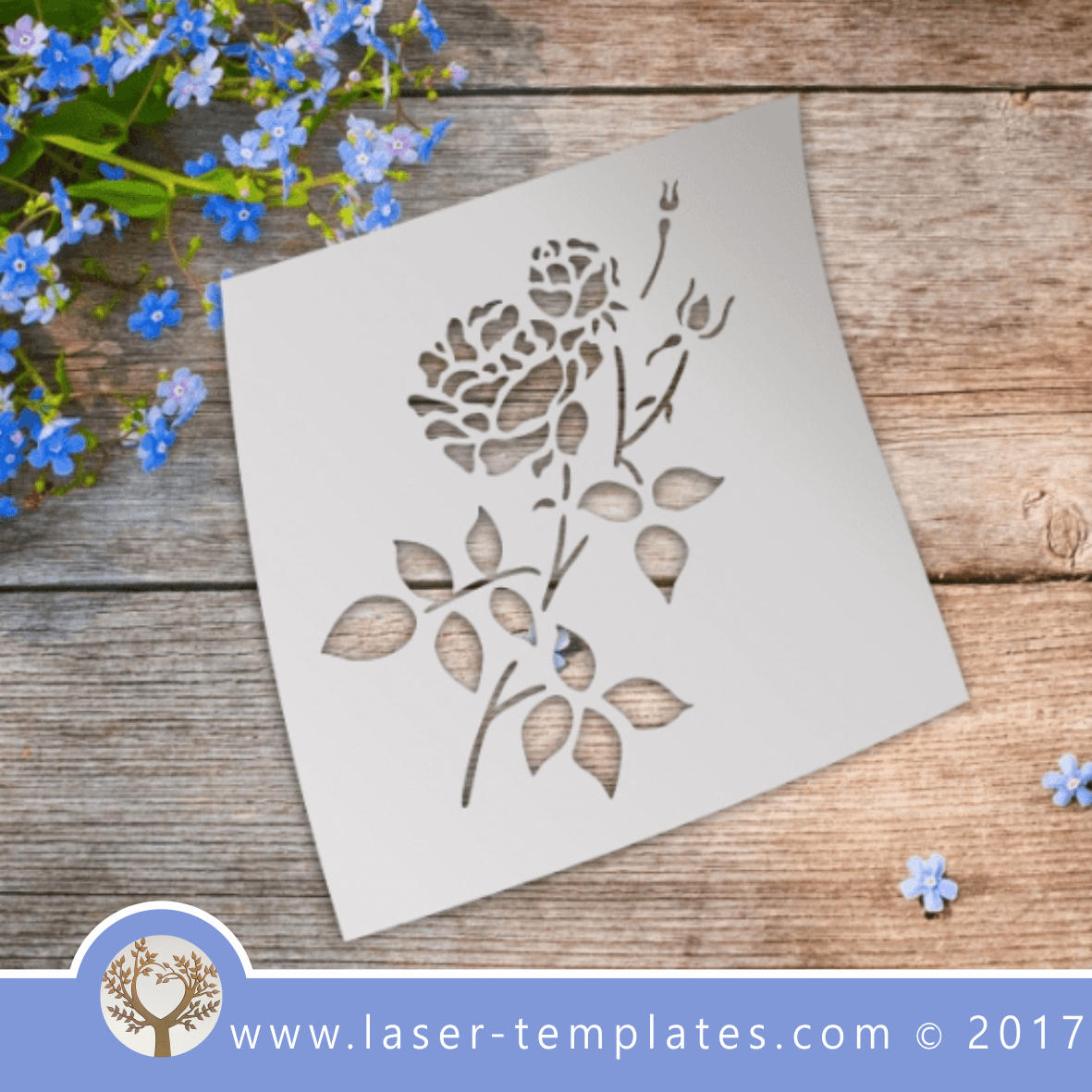 Rose Flower STENCIL template. Laser cut stencils. Vector online