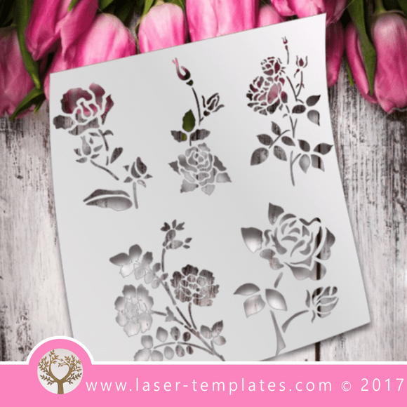 Rose Flower STENCIL template. Laser cut stencils. Vector online store, free designs. RoseStencil Set