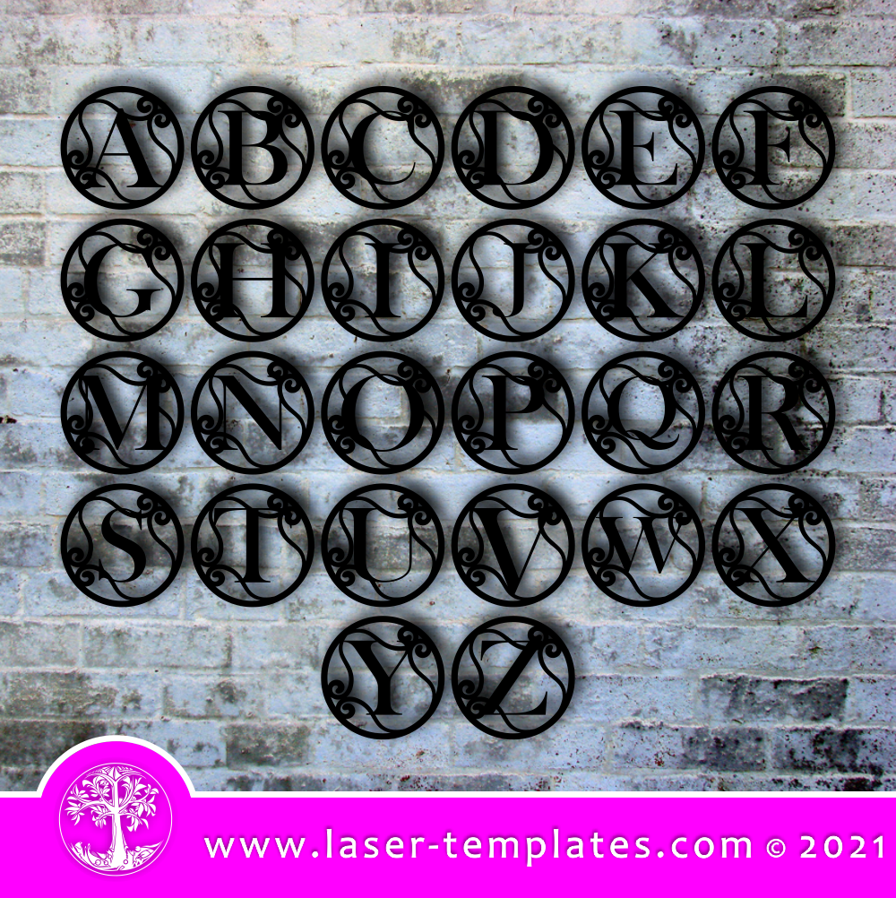 Laser cut template for Round Monogram Letters 2 – Laser Ready Templates