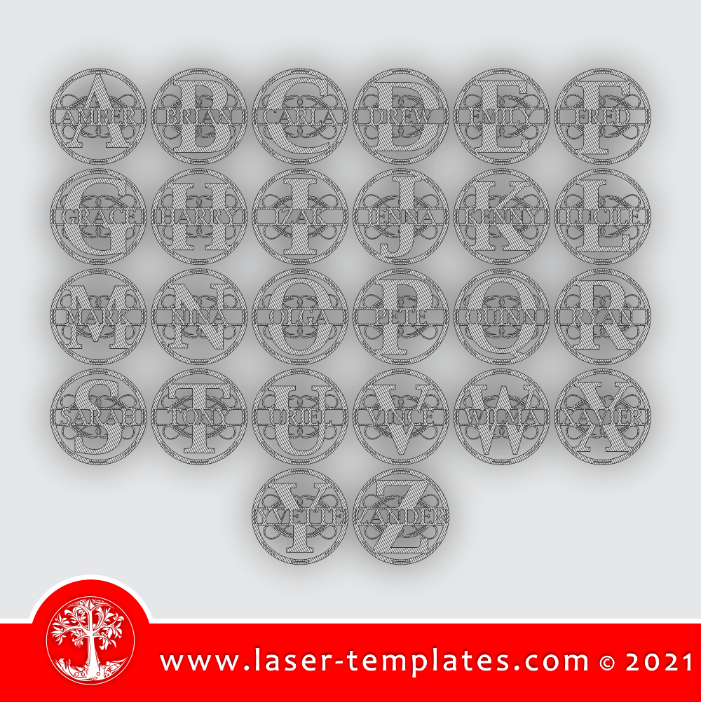 Laser cut template for Round Monogram Letters – Laser Ready Templates