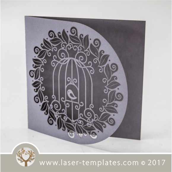 Bird Cage laser cut Card invite template. Bird in cage pattern download
