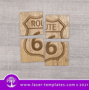 Laser cut template for Route 66 Set of 4 Coasters. Interior and exterior design décor, Mothers Day gift, birthday present or add to your product catalog and perfect for Christmas as well or any occasion really. Cut out of 3mm wood, hardboard or acrylic.  You can add and remove elements or personalize the design.   Size: 90mm x 90mm  WinZIP file contains the following VECTOR files: AI, EPS, SVG, DXF, PDF, CDR  KINDLY NOTE! This is a digital product send via email. No physical products will be sent to you.