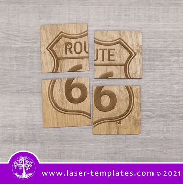 Laser cut template for Route 66 Set of 4 Coasters – Laser Ready Templates