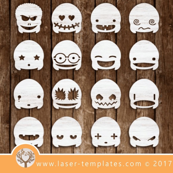 Set of 16 Ghosts for laser cutting templates, download vector designs.