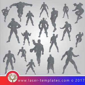 Kids Super heroes laser cut templates. Online store, VECTOR design for laser cutting, Free designs every day. Set of 19 Superheroes.
