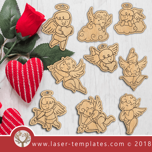 Laser Cut Set of 9 Valentines Angels Template, Download Vector Files.