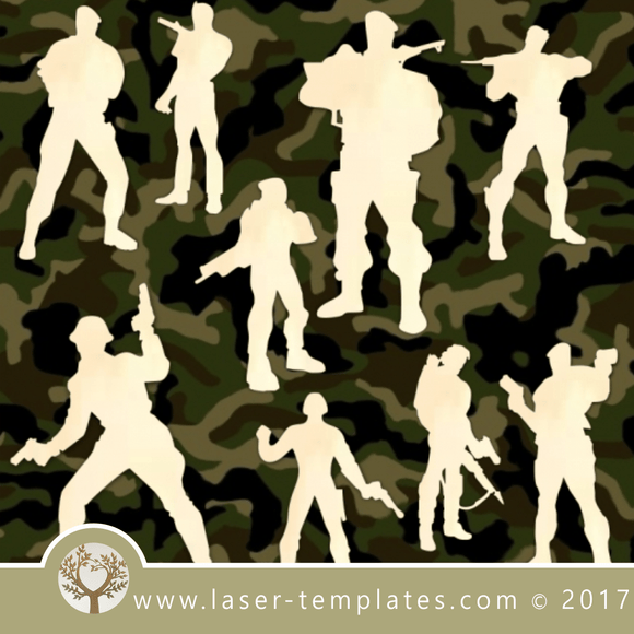 Soldier Set Laser cut template. Online vector design download free templates every day. Set of 9 Soldiers.