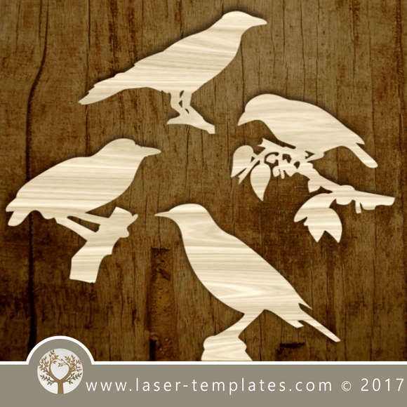 Bird silhouette template for laser cutting. Online store for laser cut patterns. Free laser cut designs every day. Set of Crows