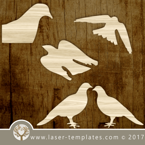 Bird silhouette template for laser cutting. Online store for laser cut patterns. Free laser cut designs every day. Set of Doves.
