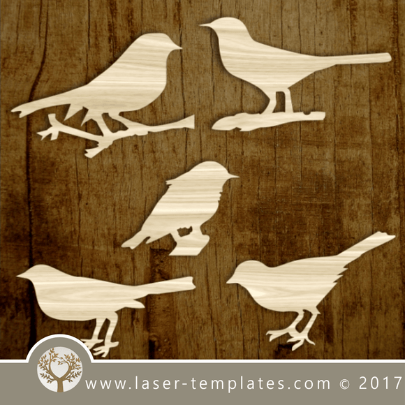 Bird silhouette template for laser cutting. Online store for laser cut patterns. Free laser cut designs every day. Set of Robins.