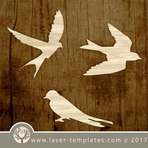 Bird silhouette template for laser cutting. Online store for laser cut patterns. Free laser cut designs every day. Set of Sparrows.