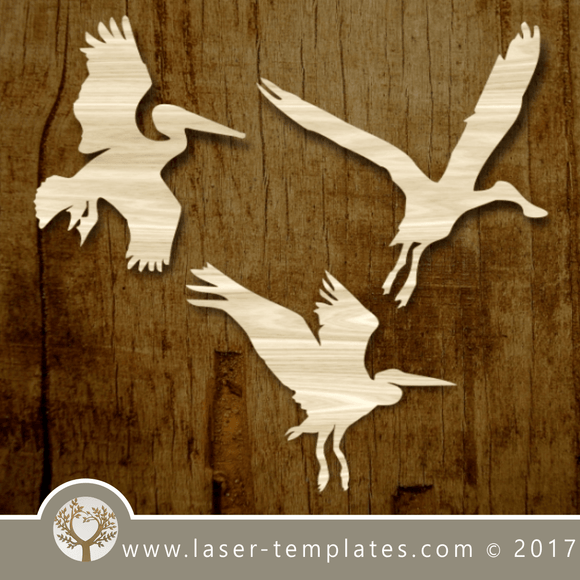 Bird silhouette template for laser cutting. Online store for laser cut patterns. Free laser cut designs every day. Set of Storks.