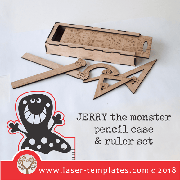 Sliding Lid Pencil Case with Jerry the monster ruler set