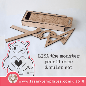 Sliding Lid Pencil Case with Lisa the monster ruler set