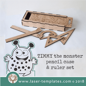 Sliding Lid Pencil Case with Timmy the monster ruler set