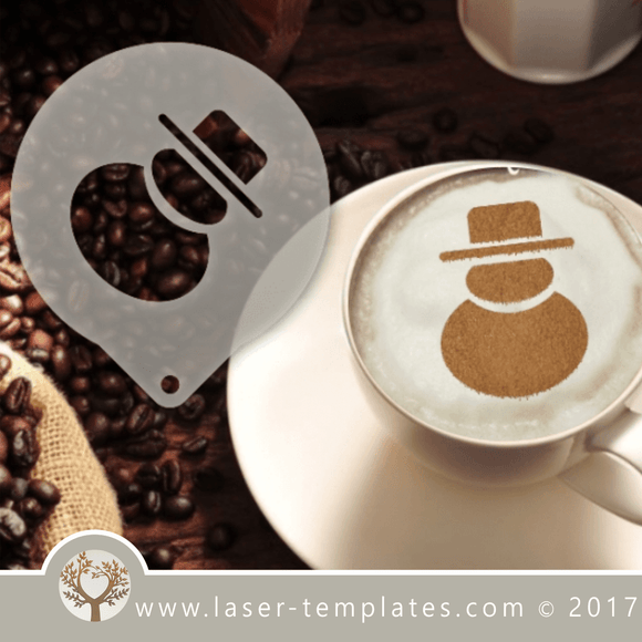 Snowman Christmas coffee stencil template for laser cutting, download vector designs
