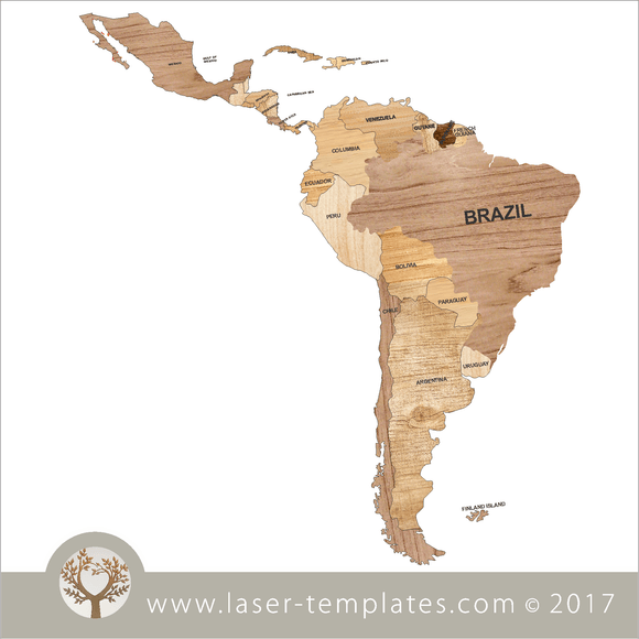South America map puzzle template for laser cutting, download design.