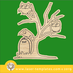 Laser cut template for Spooky Halloween tree with Owls and Crow