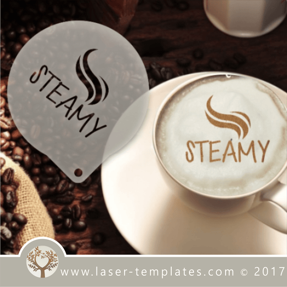 Steamy coffee stencil laser cut template, download vector stencil design patterns.