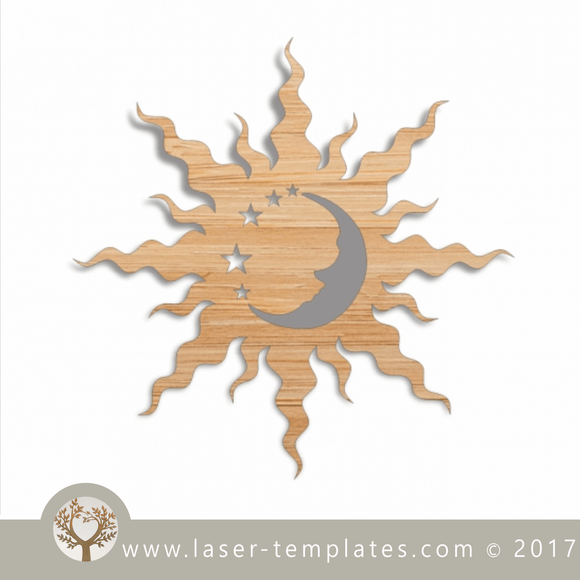 Sun and moon Laser cut template, download pattern, design.