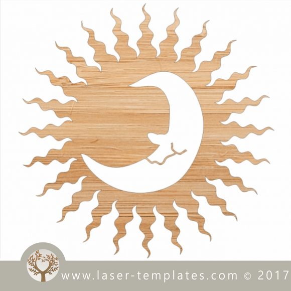Sun and moon Laser cut template, download pattern, design.