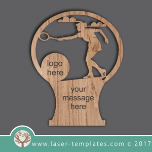 Tennis sport trophy template for laser cutting. Online designs for sale.