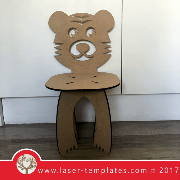 Laser cut Tiger Kids Chair Template, download vector design patterns.