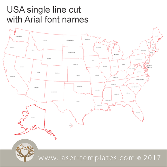 USA map single line Puzzle template. Laser Ready Templates.