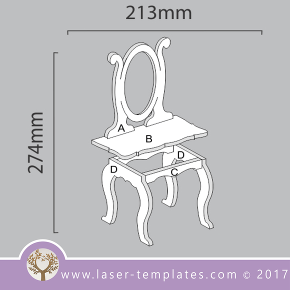 Laser cut doll Furniture templates, Online store, free Vector designs every day. Vanity 6mm.
