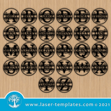 Laser cut template for Vine Monogram Letters. Kids Interior and exterior design décor, Mothers Day gift, birthday present or add to your product catalog and perfect for Christmas as well or any occasion really. Cut out of 3mm wood, hardboard or acrylic.  You can add and remove elements or personalize the design.   Vine Monogram Letters   There are 26 Letters.   FONTS NOT INCLUDED!