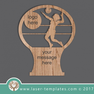 Volleyball sport trophy template for laser cutting, Online designs for sale.