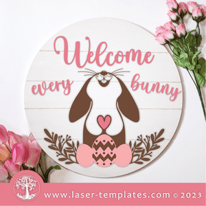Welcome Every Bunny Easter Door Hanger Round Sign
