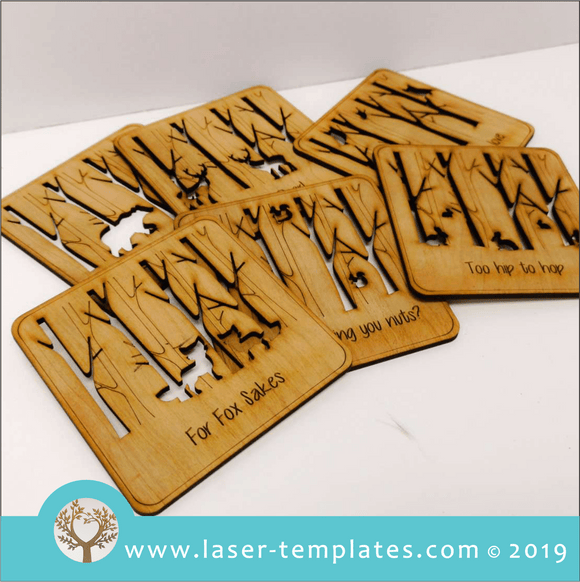 Laser cut template for Wild Coaster Set of 6 - Puns