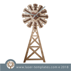 Laser Cut Windmill Clock Template with Fruits of the Spirit