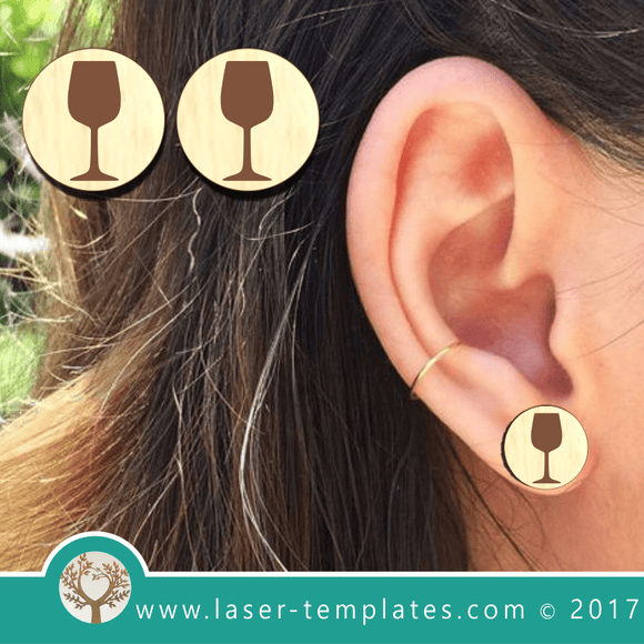 Laser Cut Wine Glass Earrings Template, Download Vector Design.