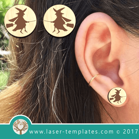 Laser Cut Witch Earrings Template, Download Laser Ready Vector Design.