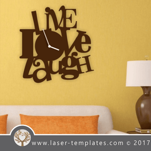 Word art clock template for laser cutting, shop online for designs