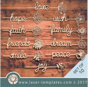 Laser cut pattern word flower templates. Online vector store, free designs