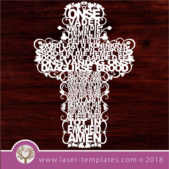 Shon New Our Father Cross Afrikaans - 'Onse Vader' with leaf detail