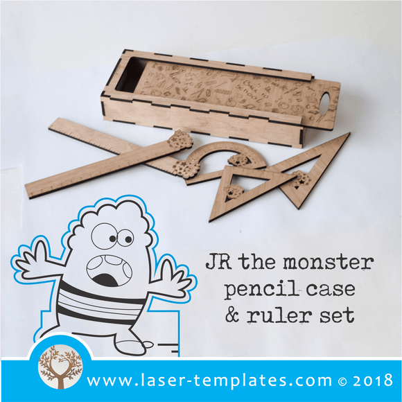 Shon New Sliding Lid Pencil Case with JR the monster ruler set